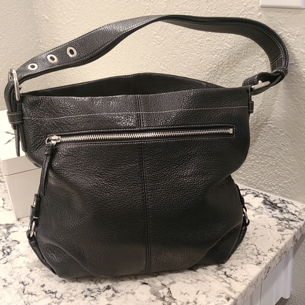 Coach black pebbled leather shoulder bag
